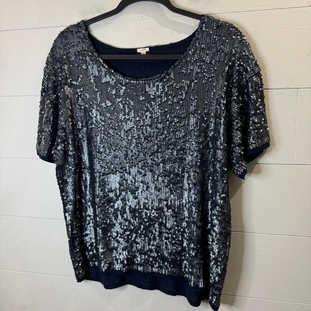 J.Crew Women's Navy Blue Sequined Beaded Slouchy Tee Size Medium